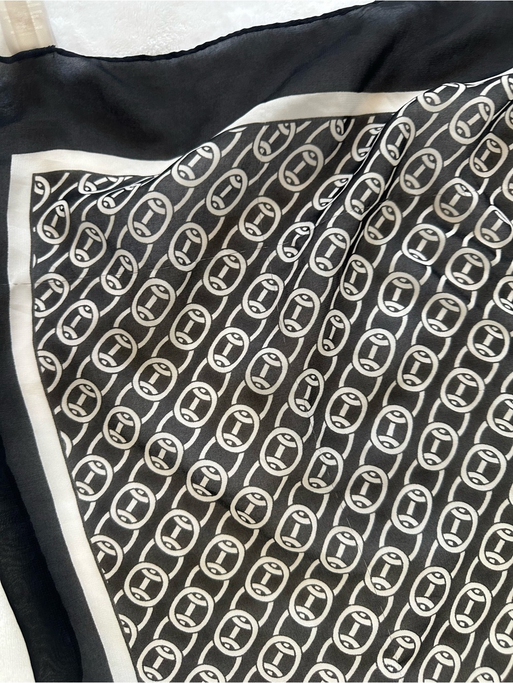 Calvin Klein Black & White Logo Print Chiffon Square Scarf - Picture 3 of 5